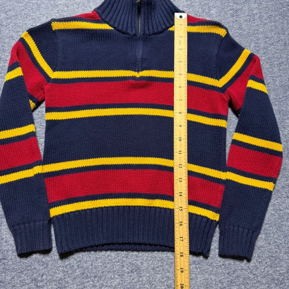 Vintage Polo Ralph Lauren Boys 7 Quarter Zip Striped Sweater Navy Red Yellow